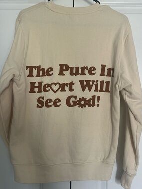 H&M Cream Sweatshirt with Brown Graphic Text Back Print
